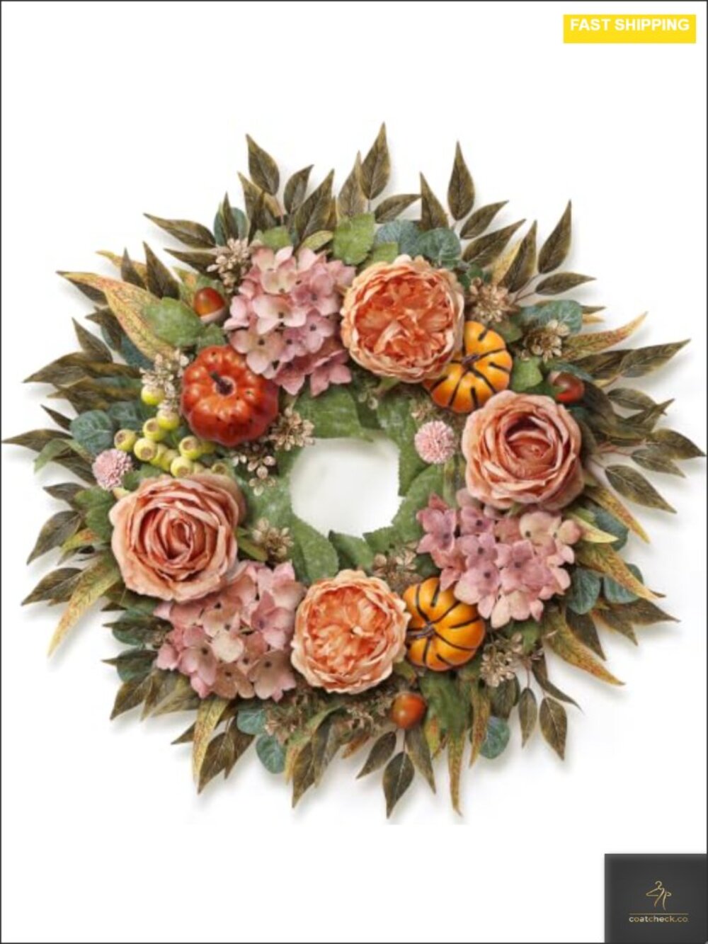 24 inch Fall Artificial Hydrangea Flower Pumpkin Wreath Front Door Décor